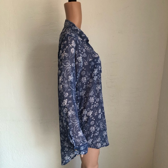 Hollister Blue/White Floral High-Low Shirt Dress Women’s Size M Long Sleeves Top - Picture 4 of 16